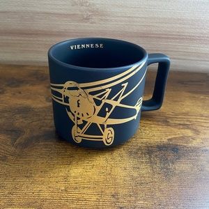 Starbucks Bi-Plane Airplane Viennese Coffee Mug Cup Gold Black Matte 14 oz